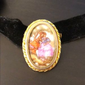 Antique vintage porcelain brooch